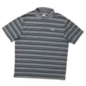 Under Armour Men's XL Gray Polo Shirt 100% Polyester Loose Heatgear Striped